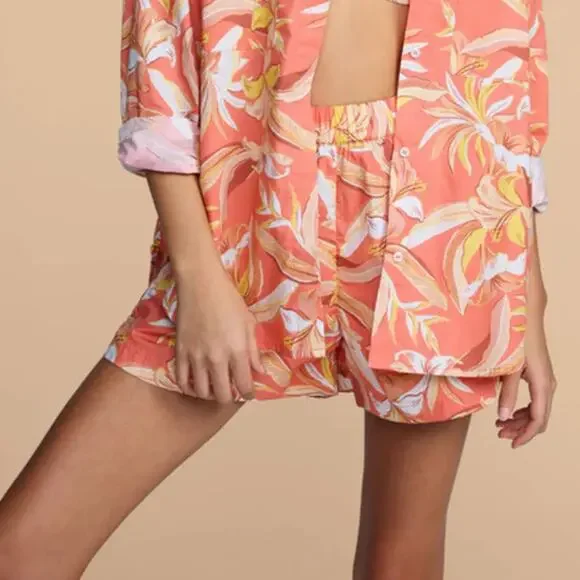MIKOH Willa Cotton Shorts Bora Bora Orange Hawaiian Print XS/S NWT Resort Wear - Picture 1 of 9